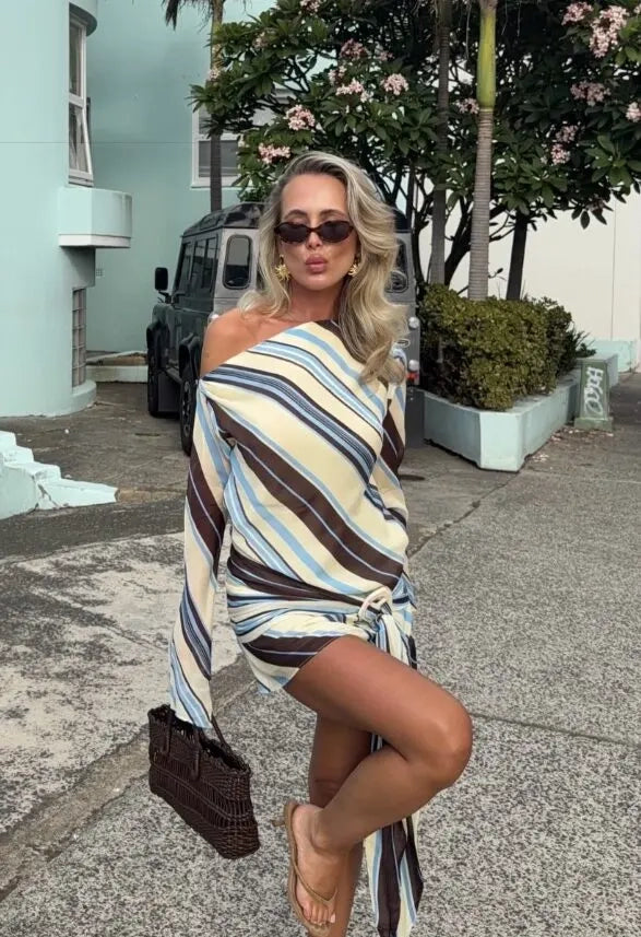 Elise Mini Dress - Ocean Stripe