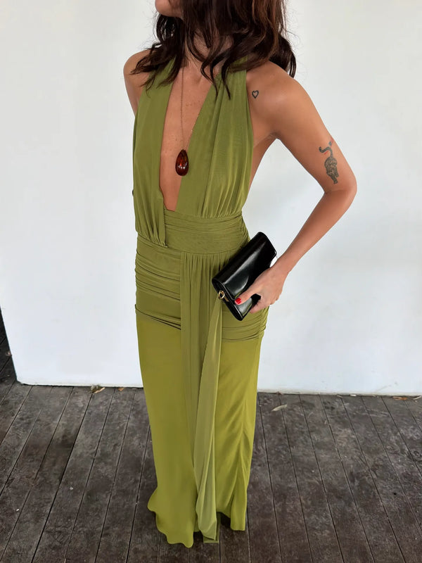 Cassis Drape Maxi Dress - Fern